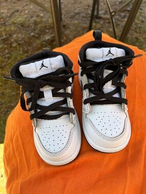 Jordan Kids White and Black High-Top Sneakers with Jumpman